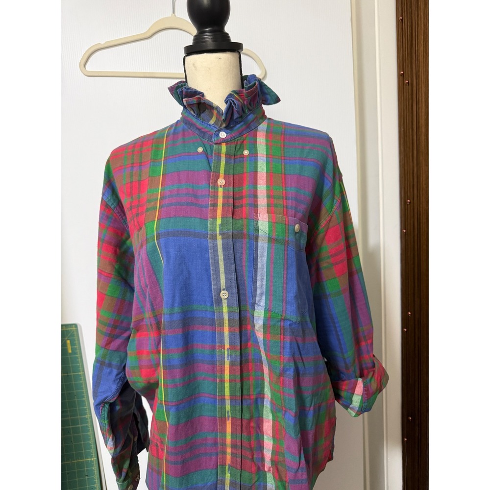 Upcycled Men's Shirt with Ruffle Collar, Reworked Button Down, One of a Kind